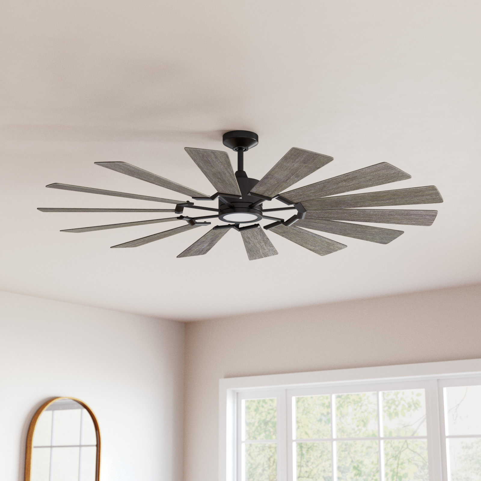 Elainea Ceiling Fan with LED Light Kit, 62 inches, Aged Pewter with Light Grey Weathered Oak Blades