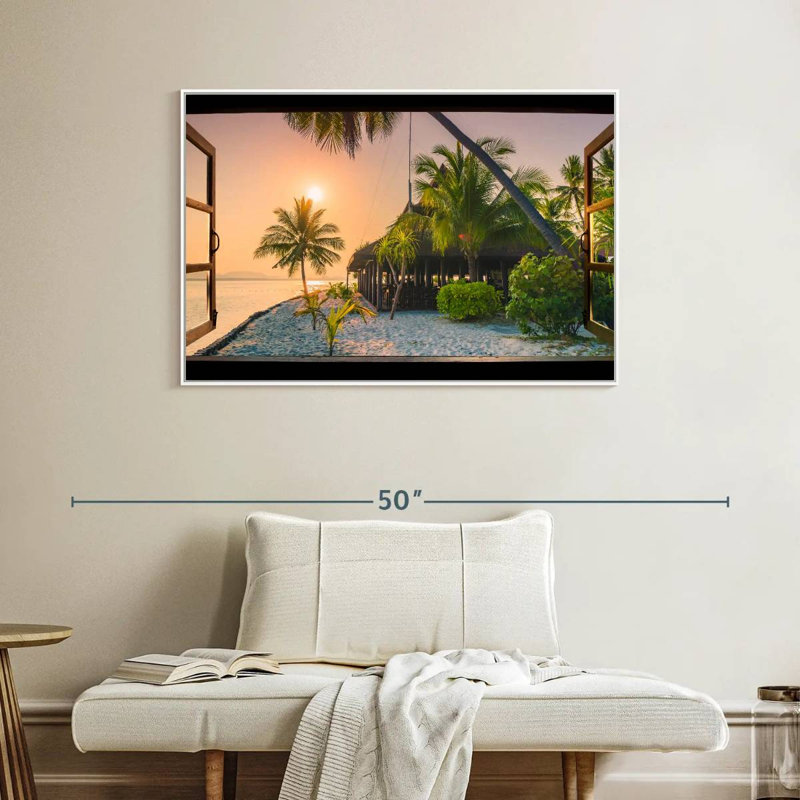 Fenêtre sur Fernada sereine, Cadre flottant blanc, 40 po x 27 po