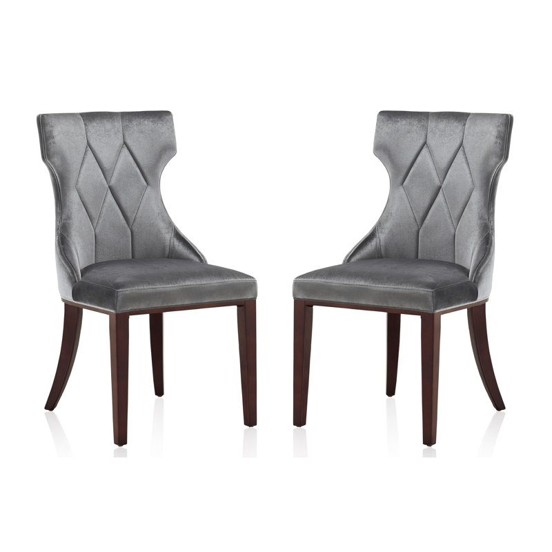 Reine Traditional Velvet Upholstered Beech Wood Side Chair in Gray, Gray