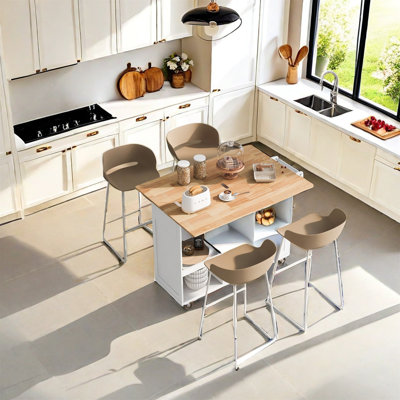 Stylish Kitchen Island – Convenient Folding Counter Top, Slide-Out Shelf, Towel Rack And Drawer, On Wheels by Lark Manor