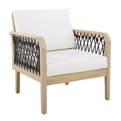 Fauteuil club d'extérieur en bois d'acacia avec corde tissée à la main, finition teck clair