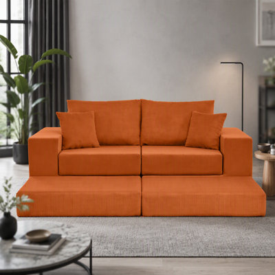 Canapé modulaire modulaire en nuage, canapé rembourré en forme de L moderne avec repose-pieds amovible, canapé-lit à siège profond avec coussins décoratifs pour salon, appartement, petit espace, orange