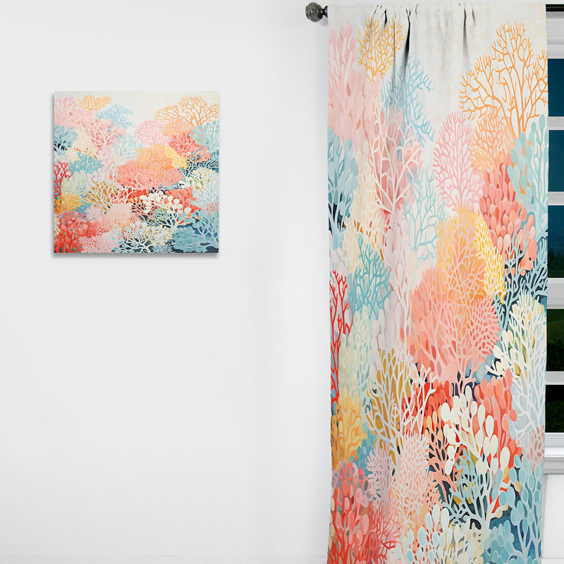 Coral Reef Barrier Expression - Coastal Coral Animal Print Velvet Blackout Curtain - 1 Panels, 52" W x 84" L