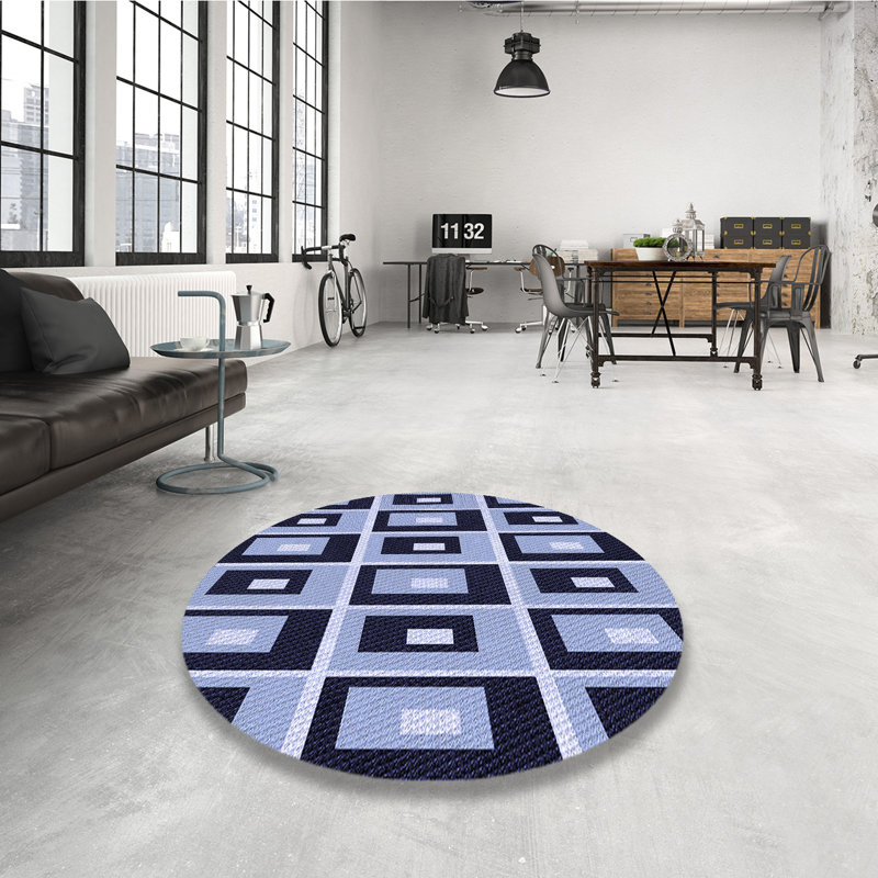 Tapis 100% à motifs lavables à la machine 2989 WSH-PAT975-BLU, Rond 3 pi