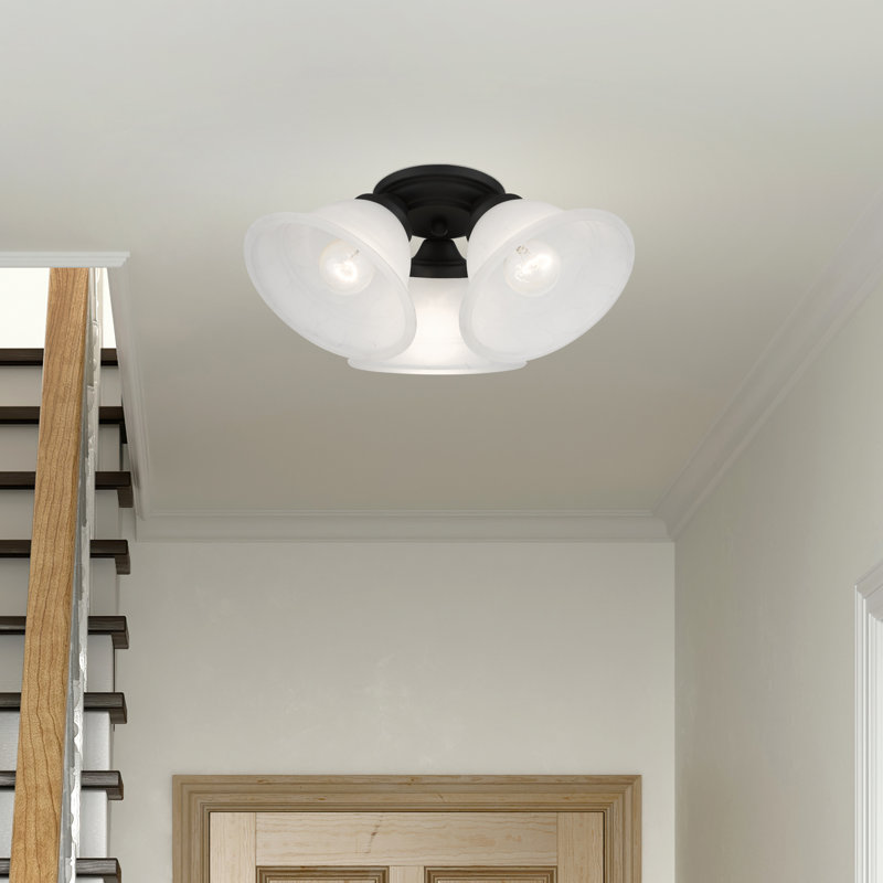 Owasso Glass Flush Mount, Black, Gray Marble