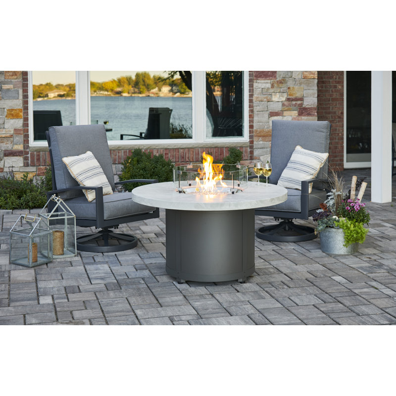 Beacon Round Smokeless Fire Pit Table with Hidden Fuel Tank, White/Gray