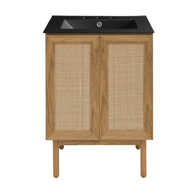 Classe 24" Freestanding Bathroom Vanity in Golden Oak with Black 3-Hole Centerset Sink Top, Black