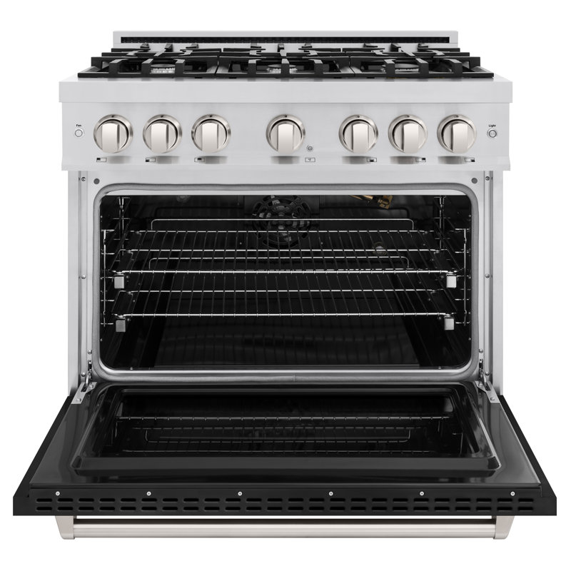 ZLINE 36" Classic Gas Range w/ 6 Burner Cooktop & Convection Oven w/ White Matte Door, Stainless Steel/Black