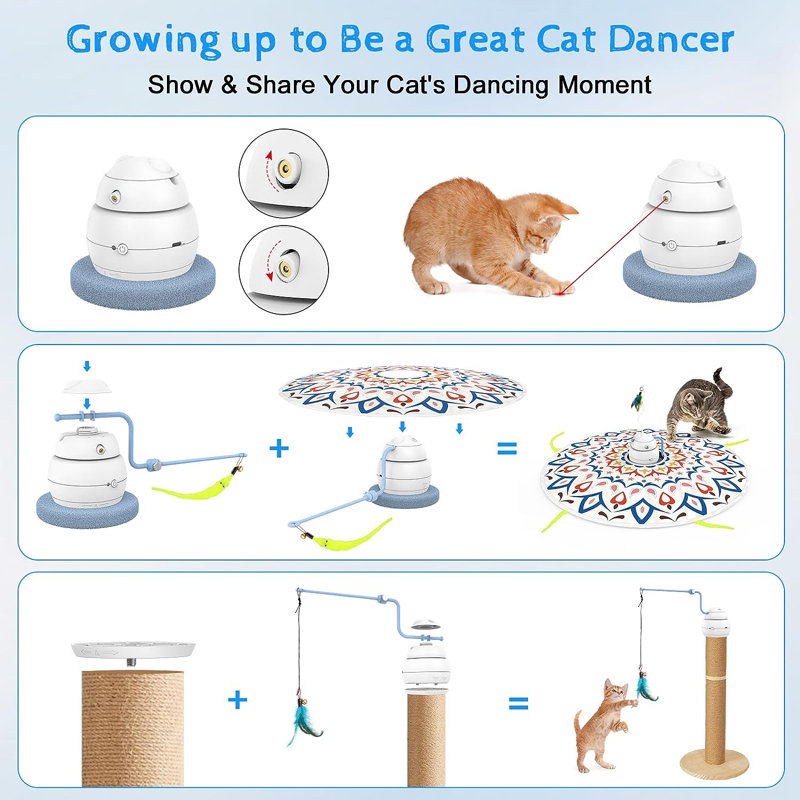 Interactive Cat Toys Automatic, 4 Games In Cat Laser Toy, 3 Speeds Hide&Seek Electronic Rechargeable Kitten Exercise Chasing Wand With Moving Feather, Realistic Slug, Colourful Cover