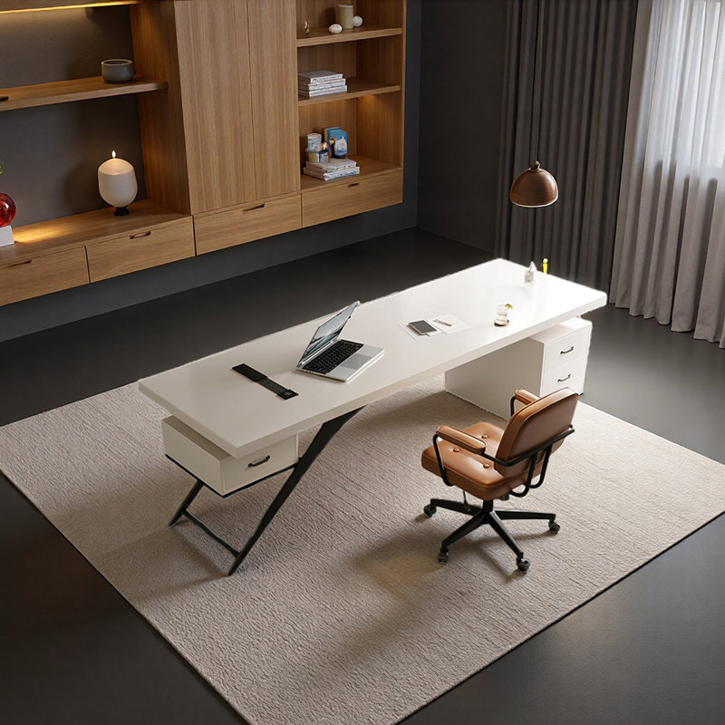 Modern Industrial Design Desk, White, 29.53" H x 59.06" W x 27.56" D