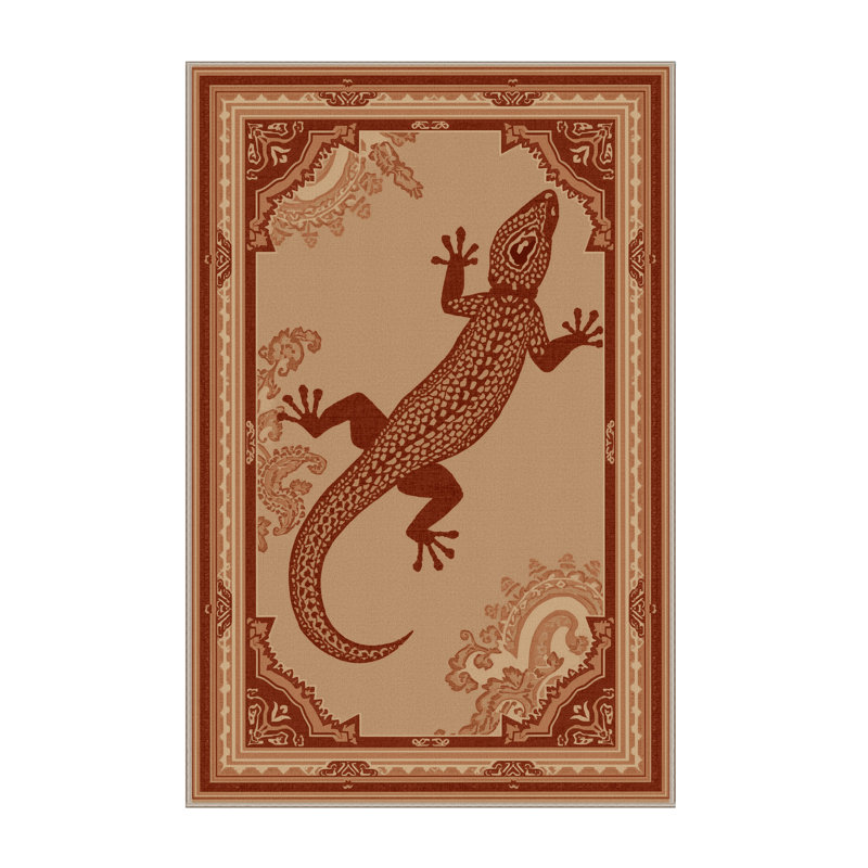 Machine Washable Pavnesh Desert Lizard Classic Oriental Rug in Brown – Beige Binding, 5x7