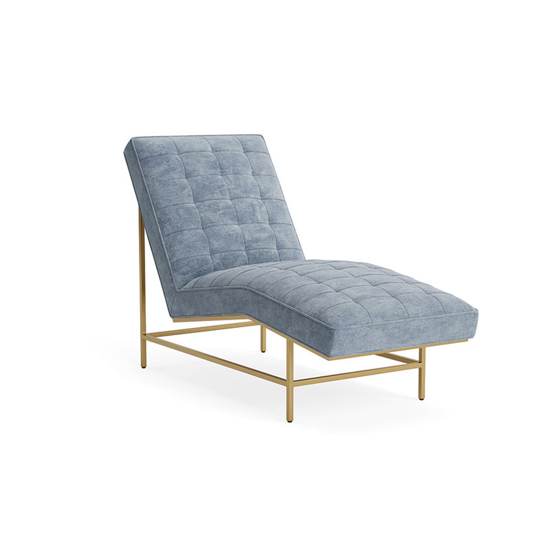Major Chaise Lounge, Vintage Chenille - Smoky Blue, Brushed Brass