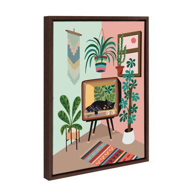 Reproduction d'art sur toile encadrée "TV Cat Bed" par Rachel Lee 3 Birdies Studio