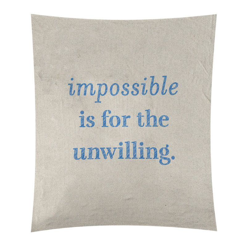 Tapisserie quote « impossible à écrire » en polyester, H 80 po x l 68 po, Blanc / bleu