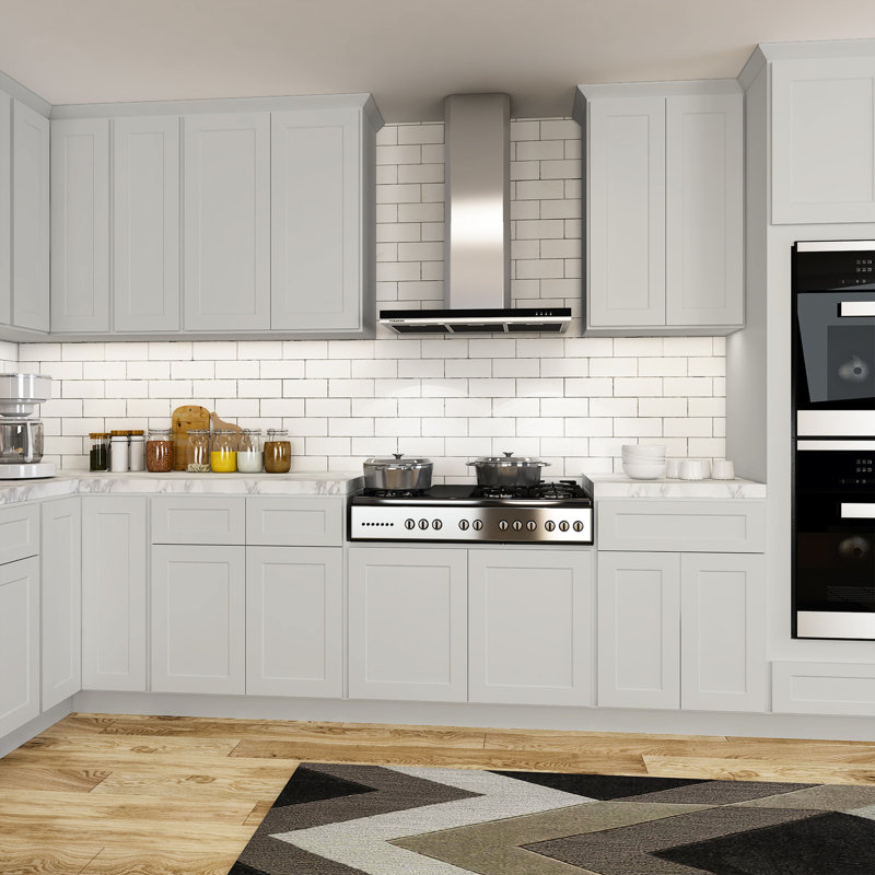 Base d'armoire de cuisine en contreplaqué gris, 33 po x 24 po x 34,5 po, base spacieuse, fonction silencieuse
