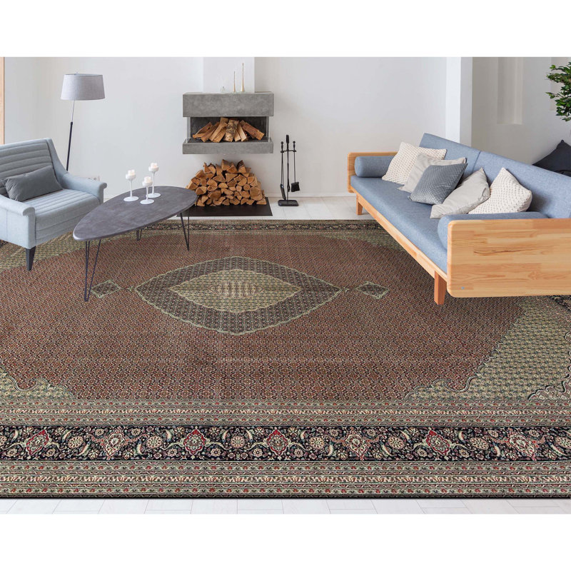 Tapis rouille et bleu marine de haute qualité noué à la main