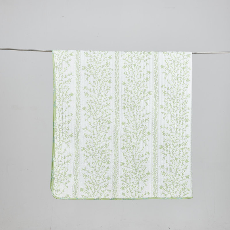 Full Green Floral Reversible Microfiber Quilt Set