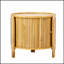 Table basse ronde pivotante moderne en rotin avec rangement dissimulé, idéale pour les espaces de vie élégants et fonctionnels.