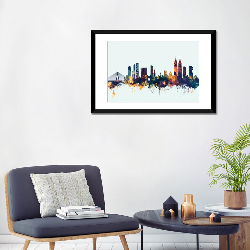Skyline Series: Mumbai (Bombay), Inde, impression sur toile tendue en bleu, H 24 po x l 32 po x P 1 po, Blanc