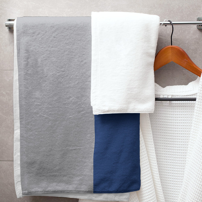 Cotton Blend Lightweight Bath Towel, Gray/Royal Blue/White