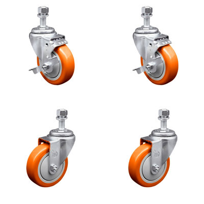Ensemble de 4 roulettes à tige filetée en polyuréthane pivotant de 12 mm et 4 freins