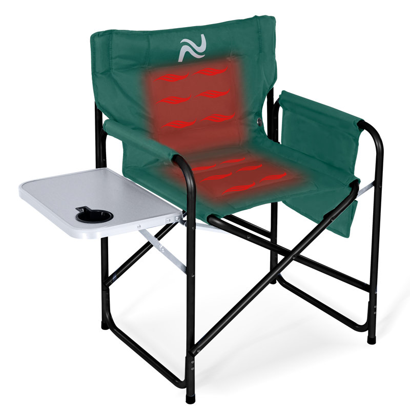 Oversized Heated Camping Chair, Portable Directors Chair With 3 Heat Levels And Side Table, Green
