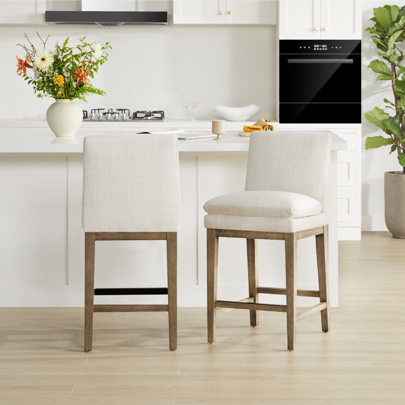 Tabouret de comptoir rembourré Bethea, Lin Performance Effie, Gris délavé