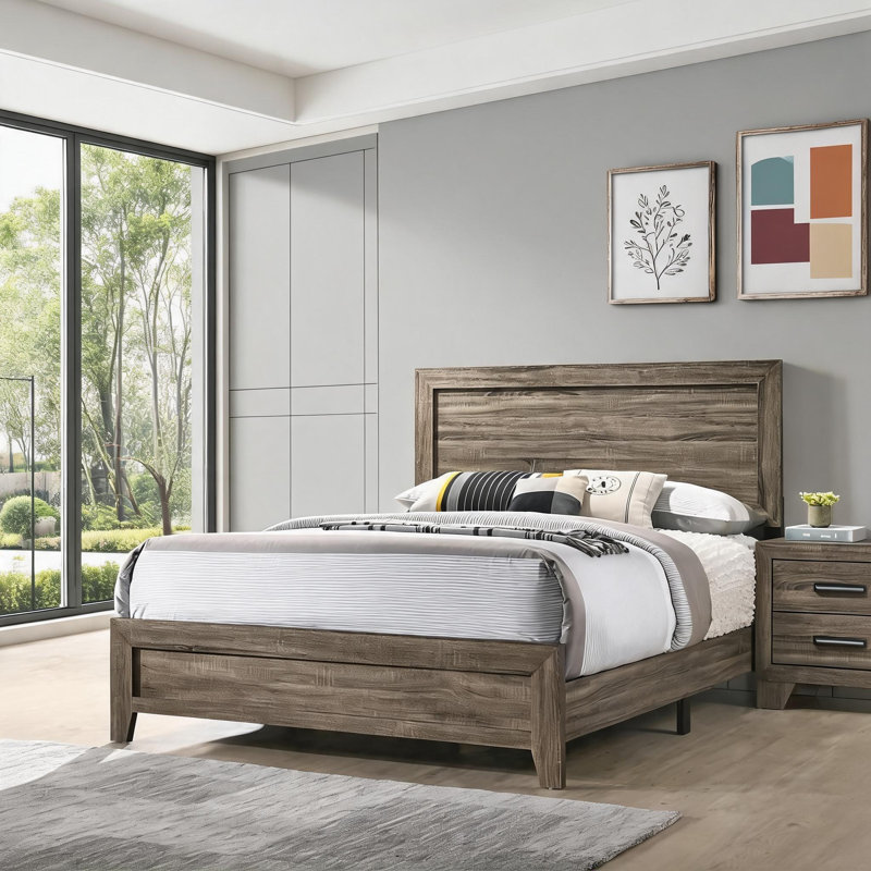 Mobilier de chambre à coucher contemporain très grand avec panneau en bois massif et finition gris classique