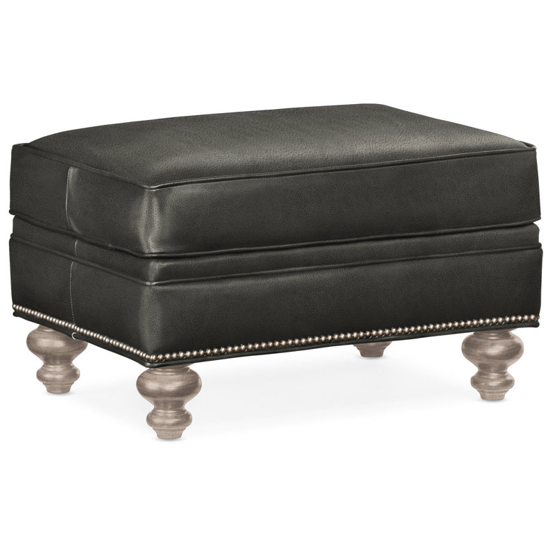 West Ottoman, Nickel, Stone, Aline Fumo Genuine Leather