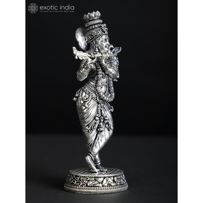 Petit grand seigneur debout se tenant debout Krishna jouant de la flûte en argent plaqué laiton Statue multiples tailles laiton argenté Home Temple Decor cadeau DDL528