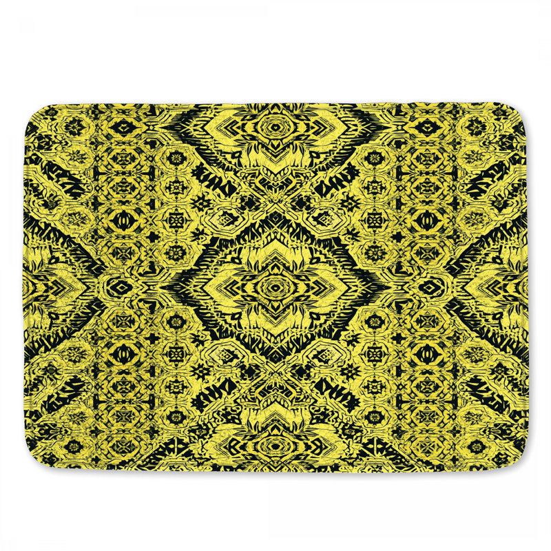Yellow Black Kaleidoscope Bath Mat, 24in W x 17in L