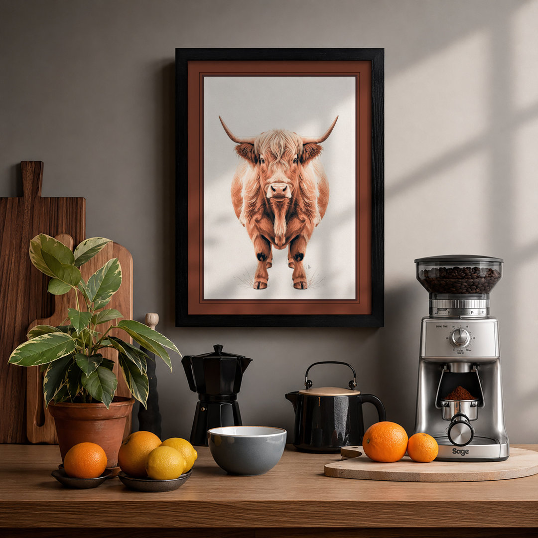 Highland Cattle Portrait Modern - Framed Print