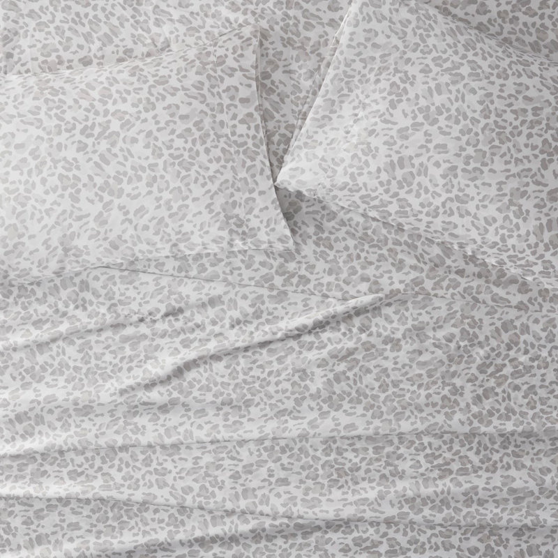 Ensemble de draps en satin Grinkie Mills, Ensemble de draps pour lit très grand avec un dra, Imprimé d'animal gris clair