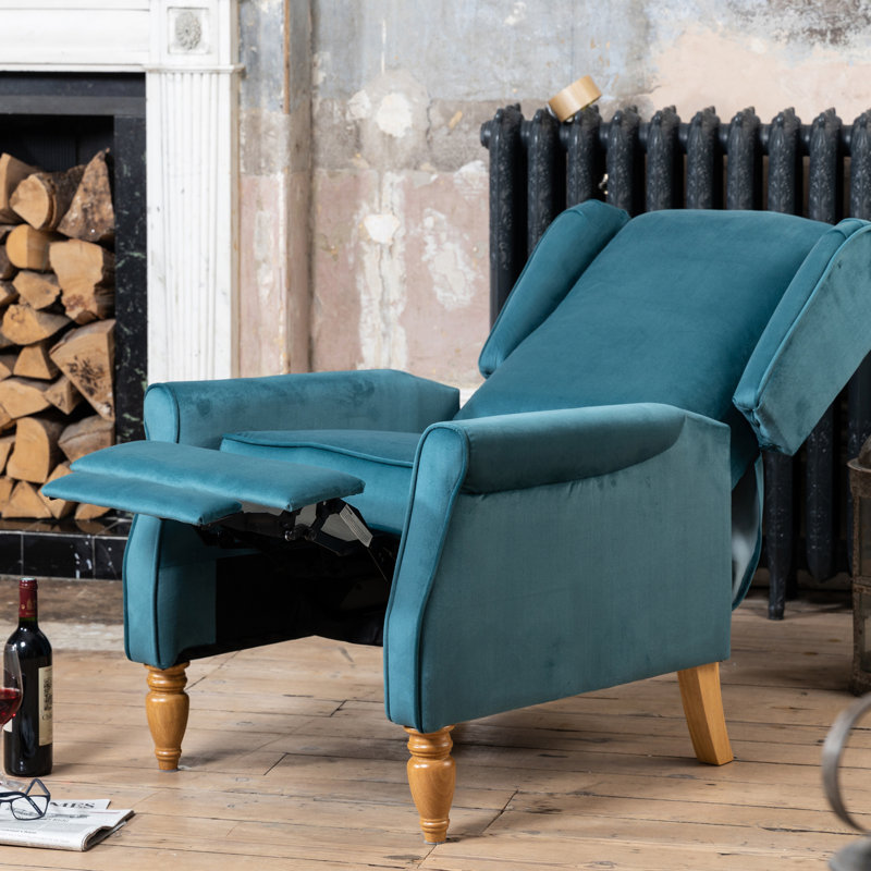 Airell 70cm Wide Velvet Wing Chair Recliner, Teal