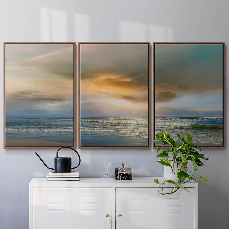 Ensemble de 3 pièces encadrées sur toile, Cadre noyer, H 36 po x l 75 po x P 2 po