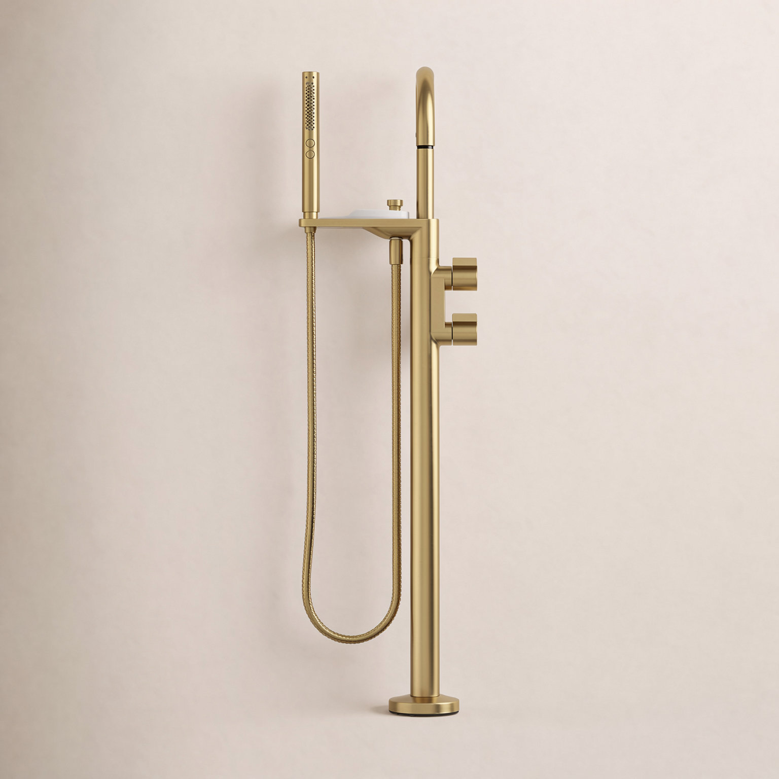 Components Freestanding Bath Filler Trim, Vibrant Brushed Moderne Brass, Knob Handle