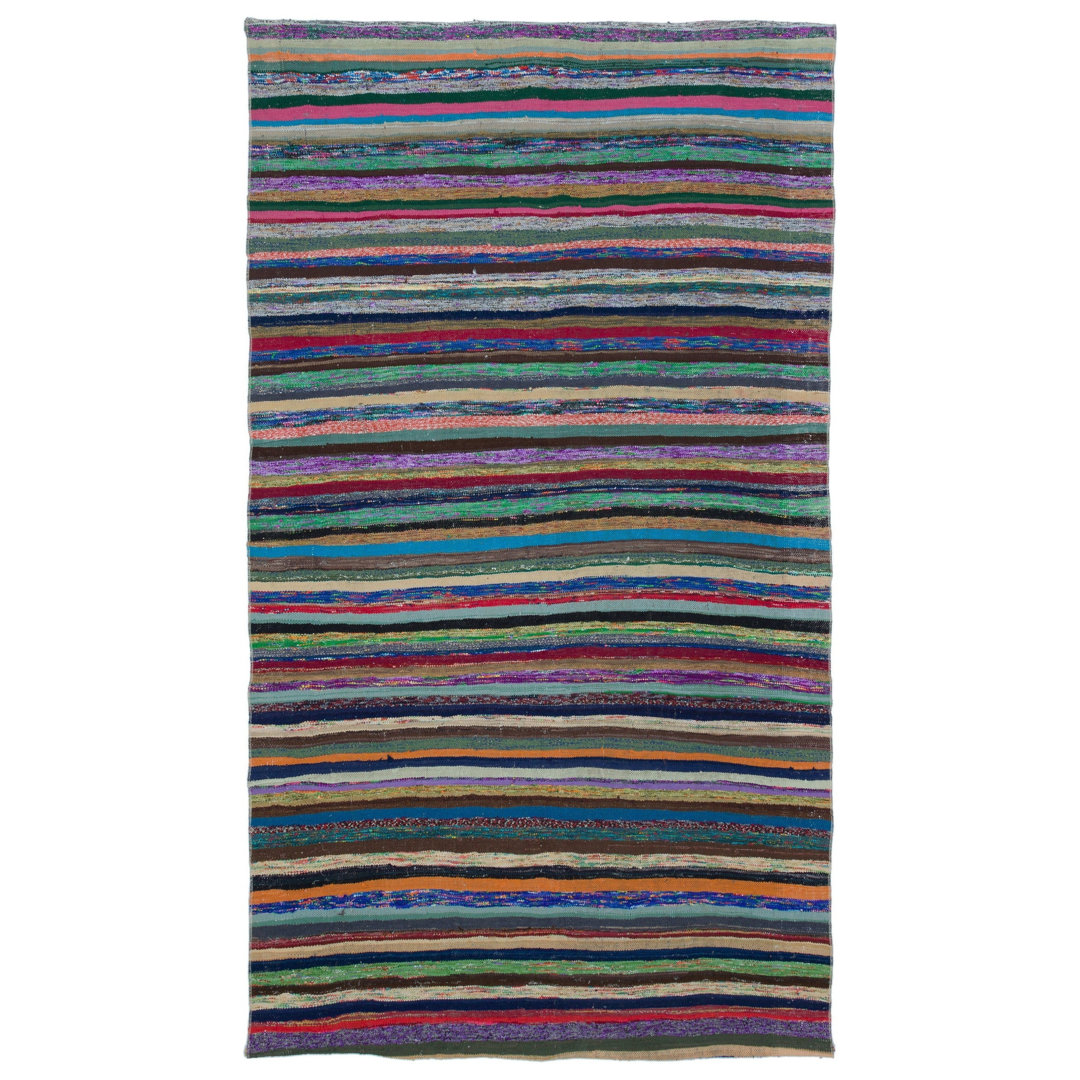 Girit Beige Striped Wool Handmade Area Rug