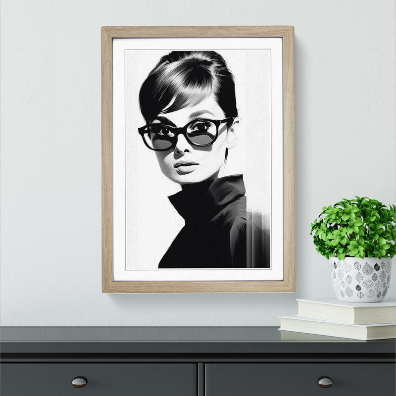 Audrey Hepburn Line - Single Picture Frame Print on Wood, 46cm H x 34cm W x 2cm D, Oak