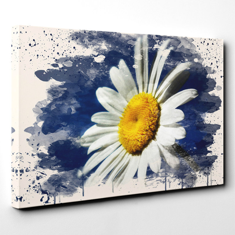 White Daisy Flower (7) Painting on Canvas - Wrapped Canvas, 50cm H x 76cm W