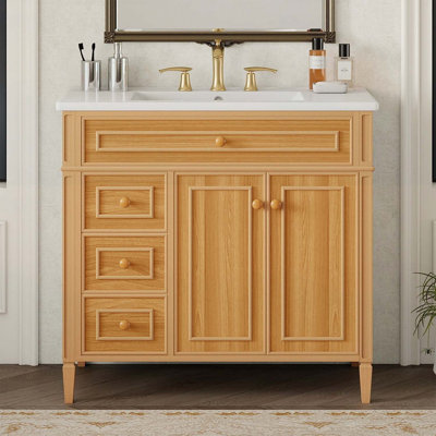 Classic Bathroom Vanity With Sink,Flip-Out Drawer,3 Drawers,2 Soft-Close Doors,Elegant Handles
