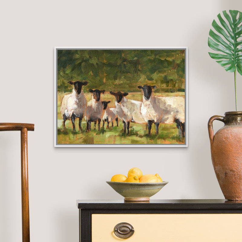 «Sheep Family II», art mural sur toile, H 20 po x l 26 po x P 2 po, Toile avec cadre blanc