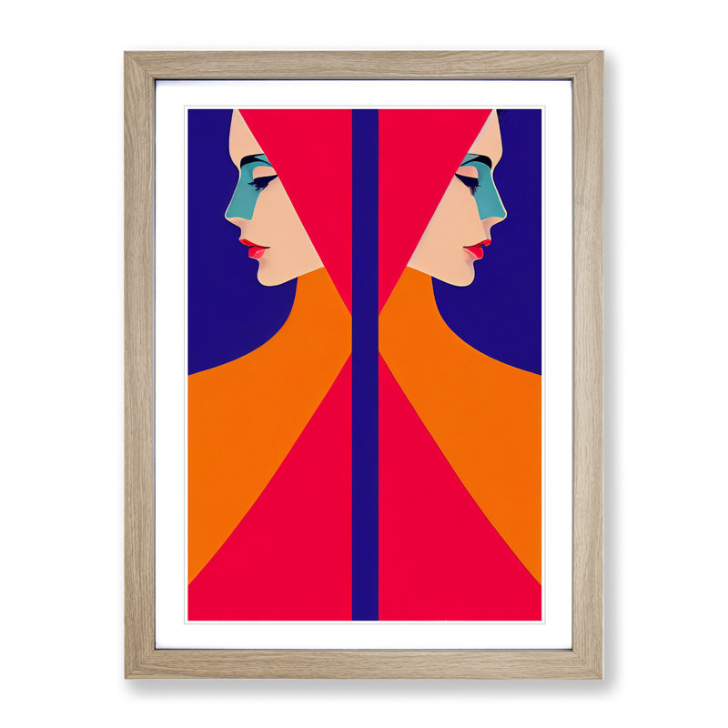 Symmetrical Abstract Woman - Framed Print, 64cm H x 46cm W x 2cm D, Oak Framed