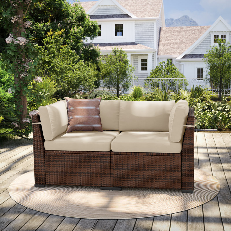 Chaise d'extérieur en osier avec coussins, Blanc / Blanc