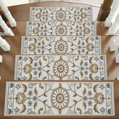 Stair Treads For Wooden Steps Non-Slip Machine Washable Carpet Stair Treads 8"X30" Soft Indoor Stair Rug Runner For Kids Elders And Pets, 100% Polyester, TPE Backing, 15Pcs, Brown/Grey