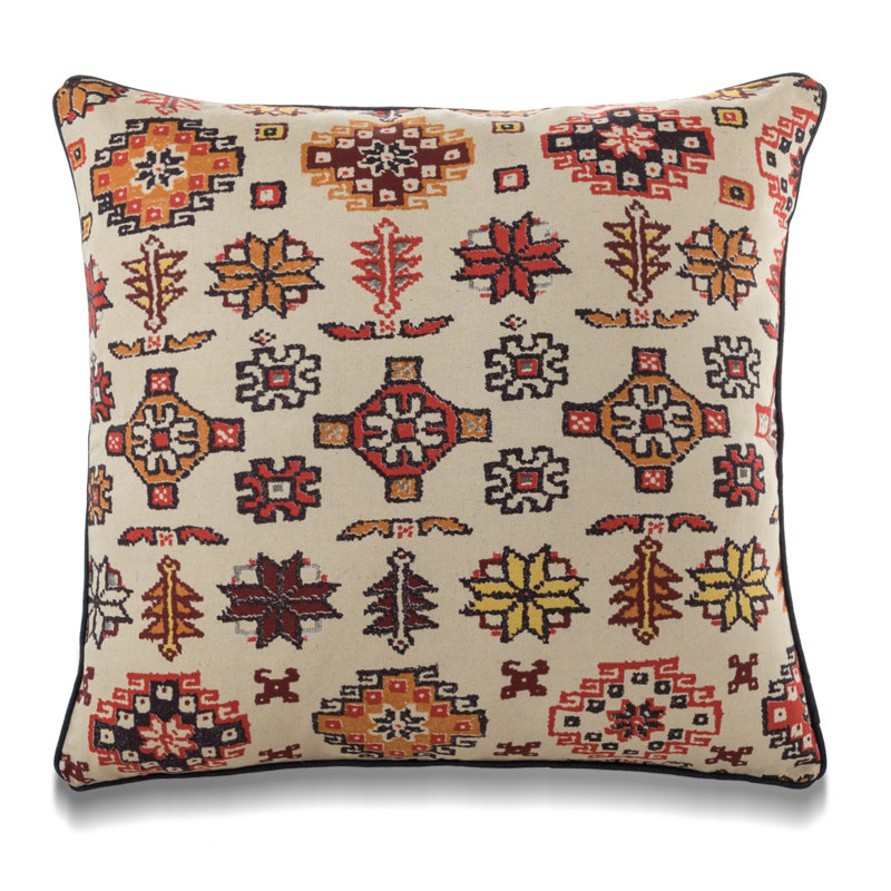 Coussin Muskoka, Polyester, Crème / rouge / ikat brun