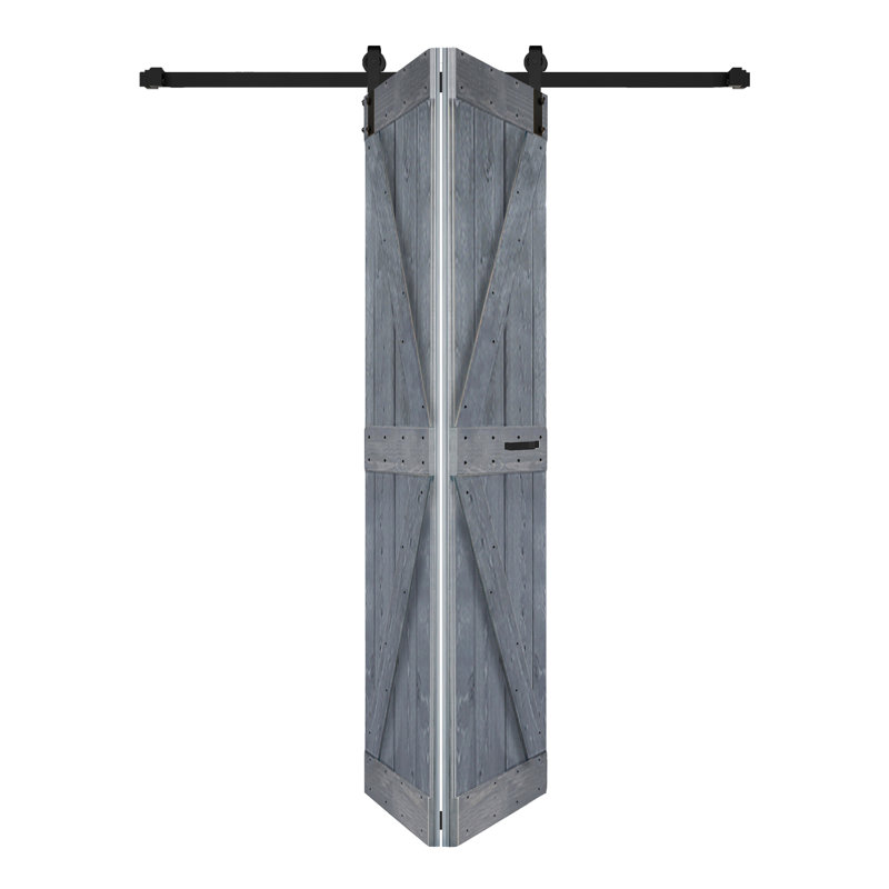Dark Gray Solid Spruce Wood Bi-Fold Barn Door with Hardware Kit