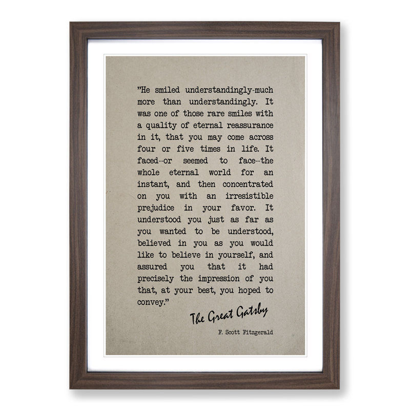 Great Gatsby Quote F. Scott Fitzgerald - Picture Frame Typography, 90cm H x 65cm W x 2cm D, Walnut Framed