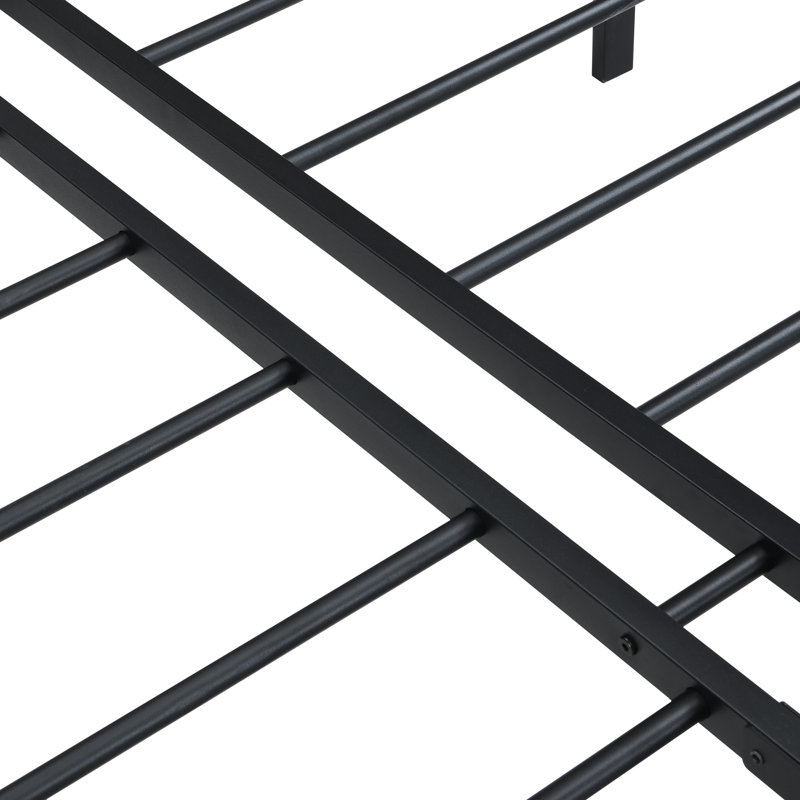 Full Size Black Metal Bed Frame, Heavy Duty Design, Quick And Easy Setup, No Noise, 1000 - Pound Static Support, Reinforced Slats For Mattress, Under Storage Organization, Suitable Various Living