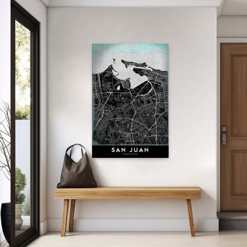San Juan Puerto Rico Map Retro Vintage City Architecture Wall Art Print 1 Piece Wrapped Canvas Wall Art