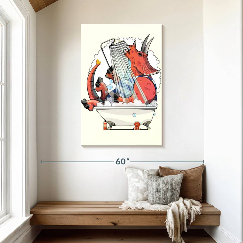 Dinosaur Triceratops In The Bathroom, 45" H x 30" W